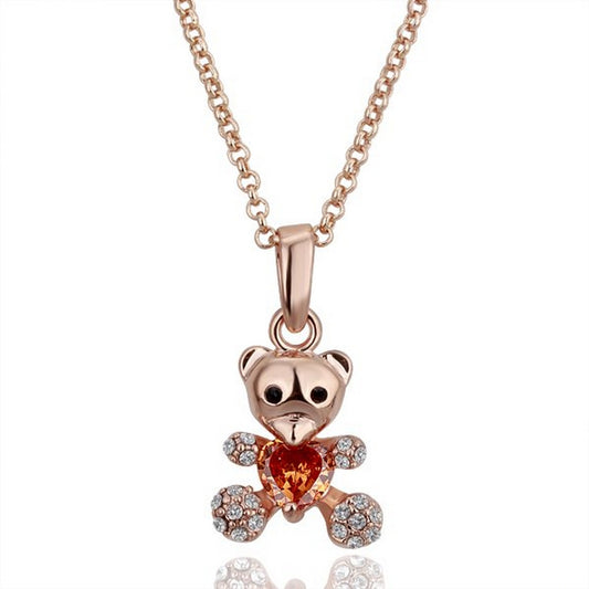 Bear Zirconia Necklace Jewelry Set Rhinestone Emerald Gold Plated Ø 30mm