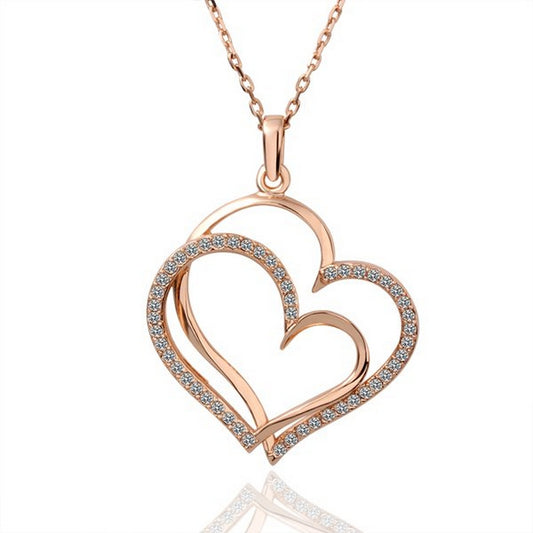 Necklace double heart zirconia pendant jewelry set rhinestone gold-plated Ø 44mm