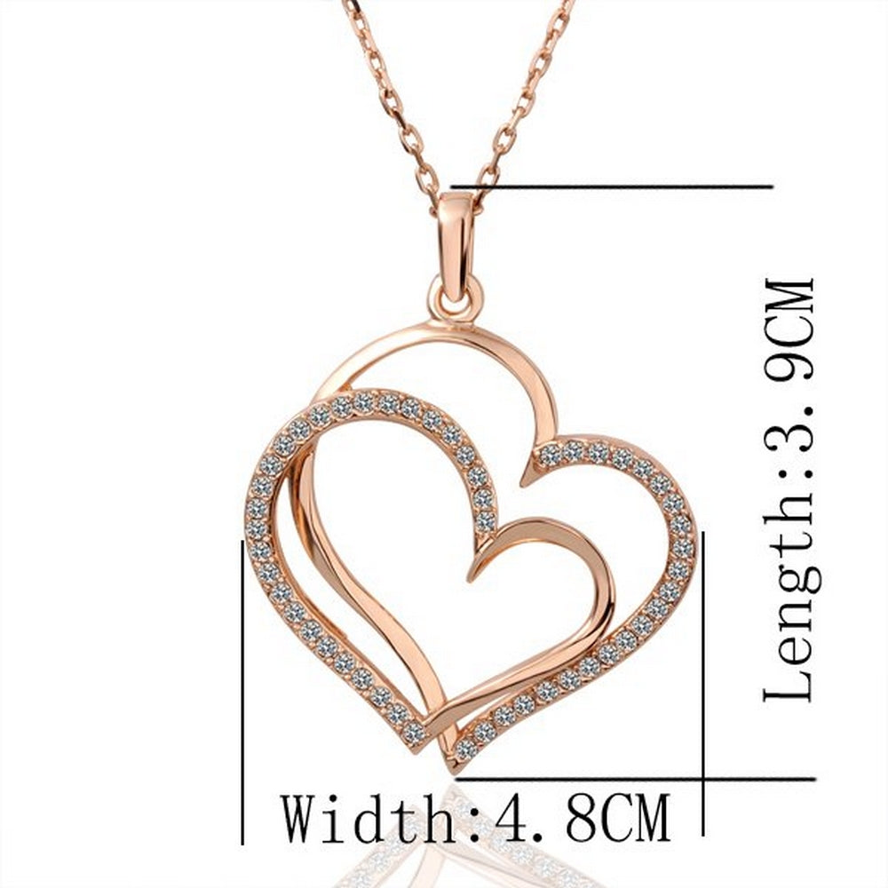 Necklace double heart zirconia pendant jewelry set rhinestone gold-plated Ø 44mm