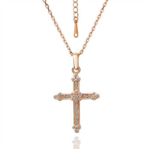 Lau-Fashion ladies necklace cross zirconia pendant jewelry gold-plated Ø 45mm