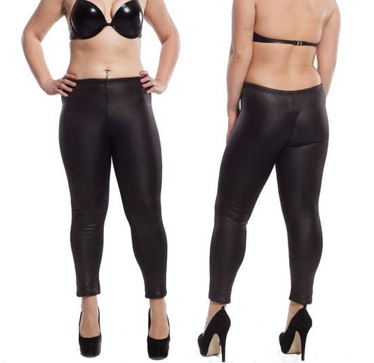 Women's Winter Fleece Leggings Black Wetlook Lined Stretch Jeggings Patent Leather Pants Treggings Size