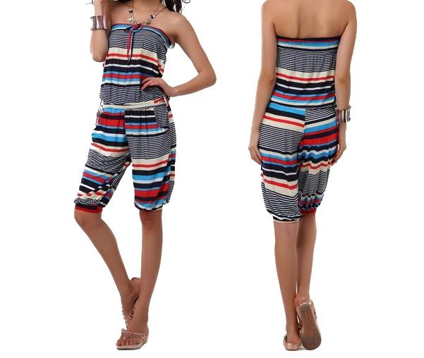 Women's Overall Short Navy Red Jumpsuit Catsuit Beachwear Holiday Shorts Bandeau Size S/M