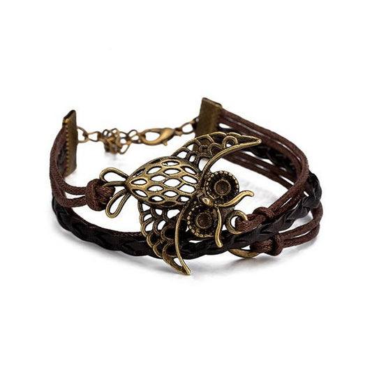 Unisex Leather Bracelet Black Owl Brown Surfer Style Jewelry 17cm