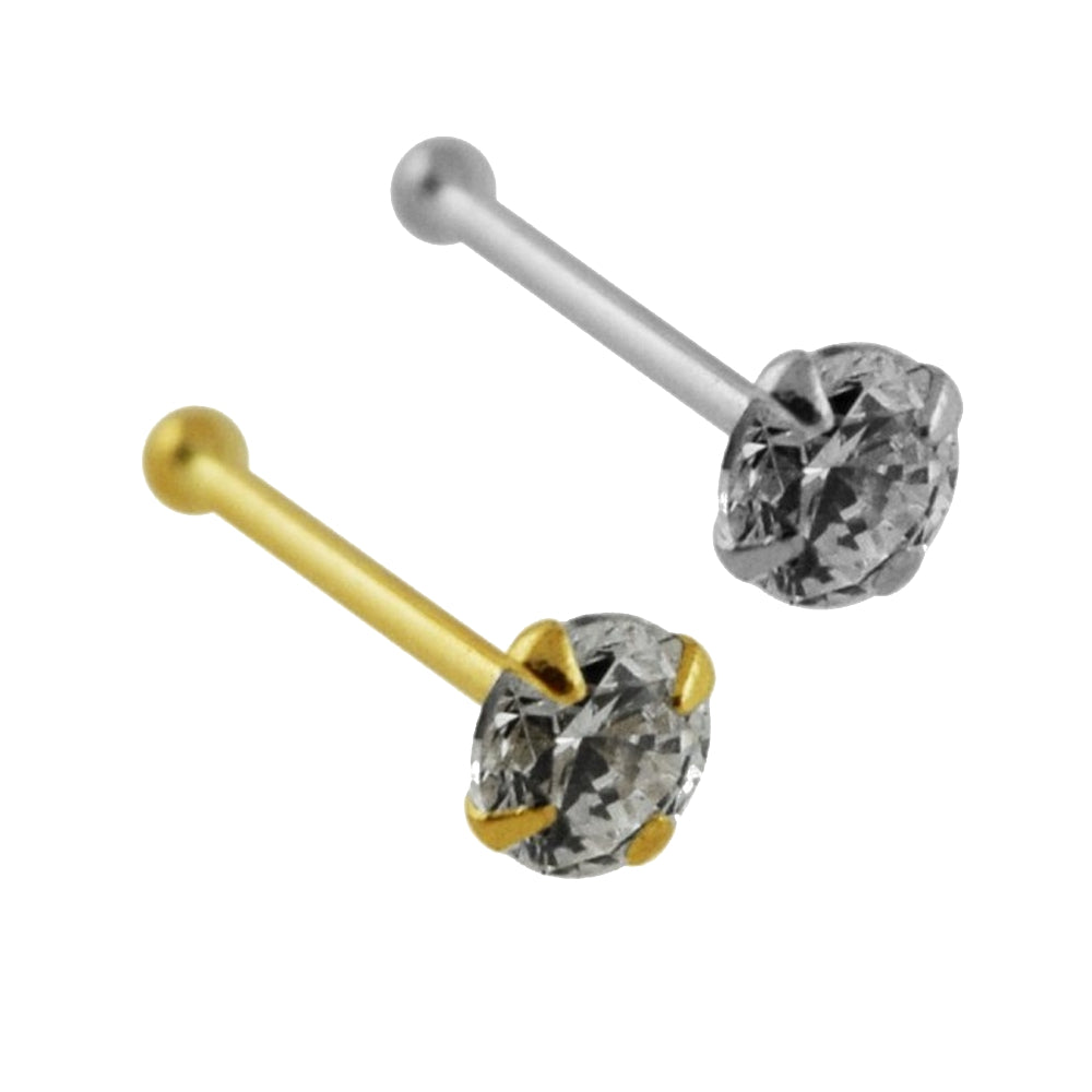 9 Karat 375 Gold Silber Nasen Piercing Stecker Rund Zirkonia Ø 2,5mm