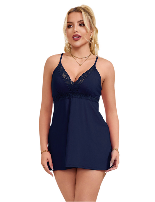 Babydoll Nachtwäsche Kurzes Spitze Blau Kimono Nachthemd Dessous Reizwäsche S/M - R81732-3