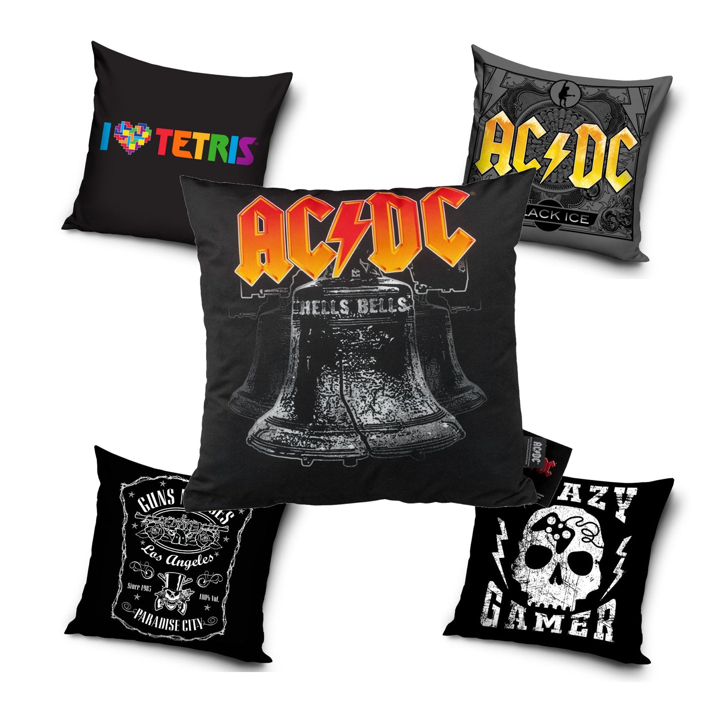 ACDC Rock Pillowcase Gamer Tetris Guns Roses Pillowcase 40x40cm