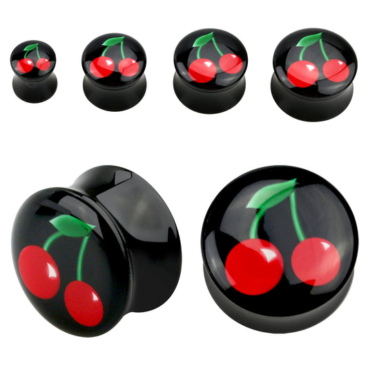 2 pieces cherry black acrylic flash plug rockabilly earring piercing