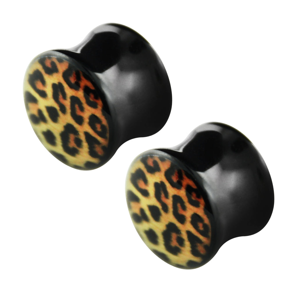 2 Stück Leo Acryl Flash Plug Leoparden Tiermuster Gothic Ohrring Piercing
