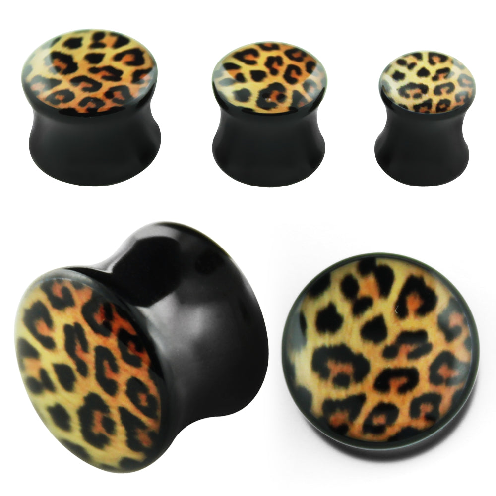 2 Stück Leo Acryl Flash Plug Leoparden Tiermuster Gothic Ohrring Piercing