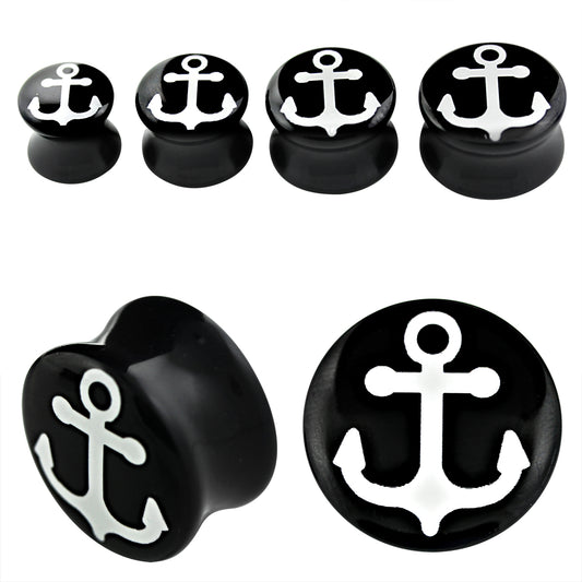 2 pieces anchor black plug acrylic flash rockabilly sailor earring piercing