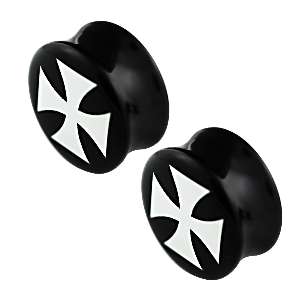 2 pieces Iron Cross Acrylic Flash Plug Medieval Rocker Earring Piercing