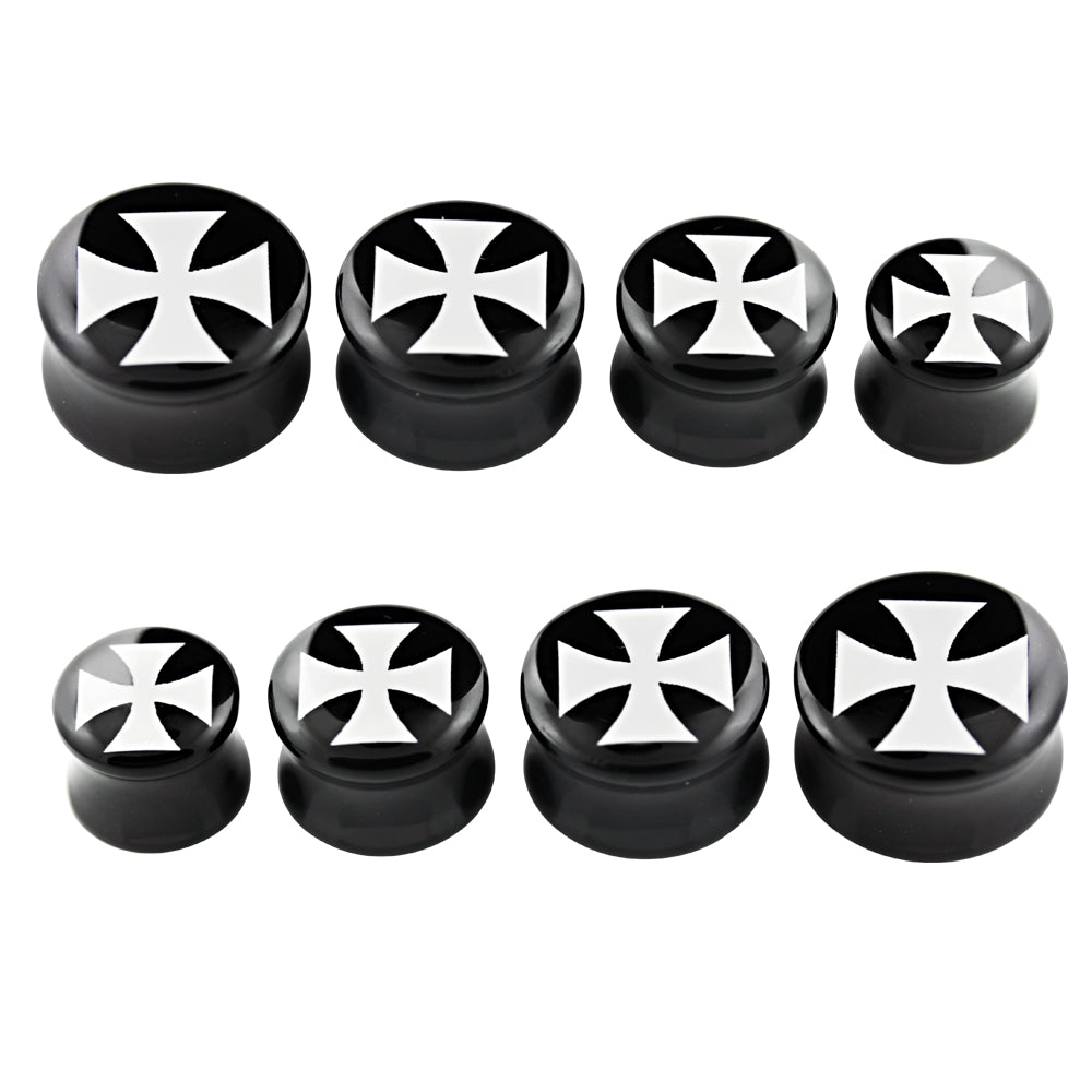 2 pieces Iron Cross Acrylic Flash Plug Medieval Rocker Earring Piercing