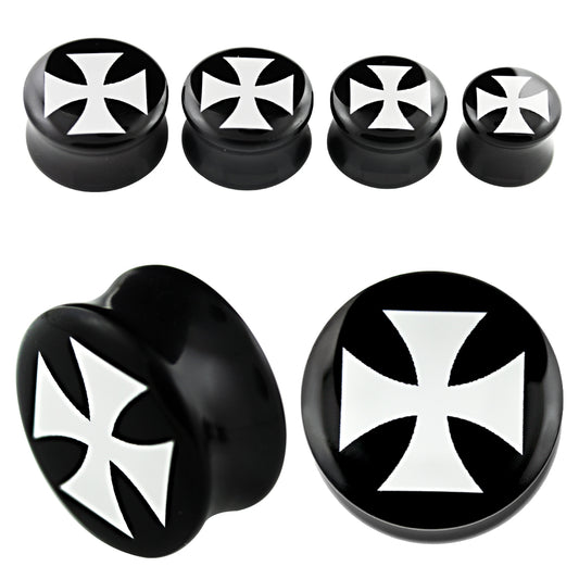 2 pieces Iron Cross Acrylic Flash Plug Medieval Rocker Earring Piercing