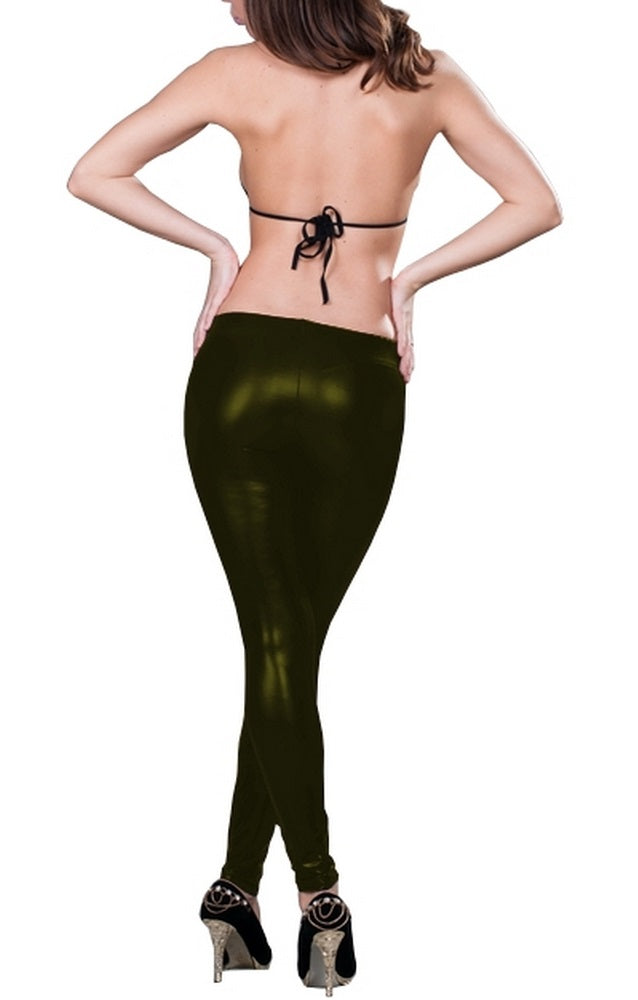 Sexy Stretch Leggings Damen Hose Khaki Lack Leder Jeggings S/M