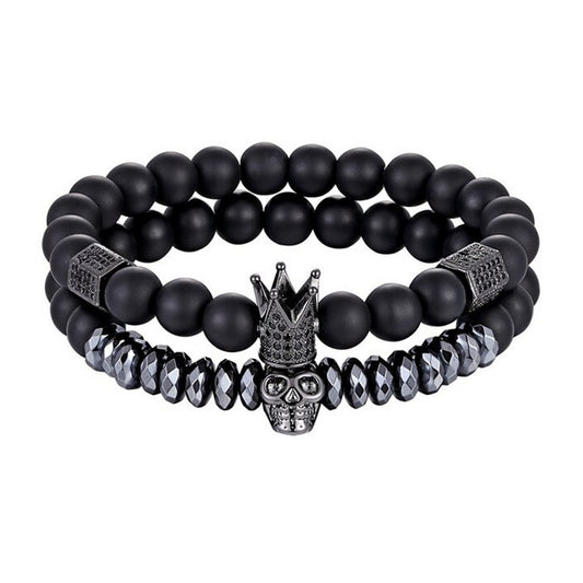 Bracelet Skull Crown Matt Black Unisex Balls 8cm