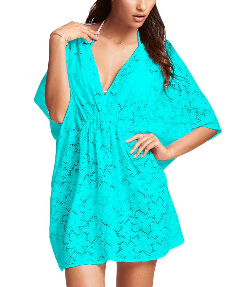 Damen Longshirt Blumen Spitze Tunika Strandkleid C-String Sommer Bikini S/M
