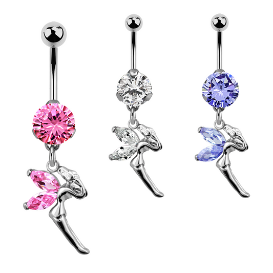 Zirconia Fairy Belly Button Piercing Silver Crystals 1.6x10mm Stone Ø 8mm