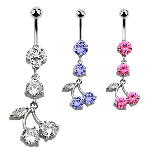 Zirconia cherry belly button piercing silver crystals 1.6x10mm stone Ø 8mm