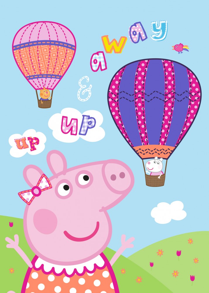 Peppa Wutz Ballon Fleecedecke Kinder Warm Kuscheldecke Heißluftballon 140 x 100cm