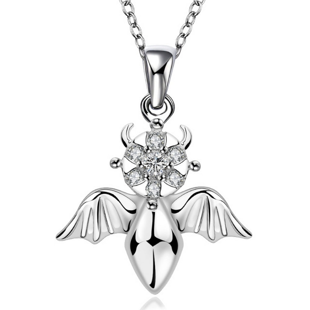 Beetle ladies necklace sculpture silver wings with zirconia pendant Ø 28mm