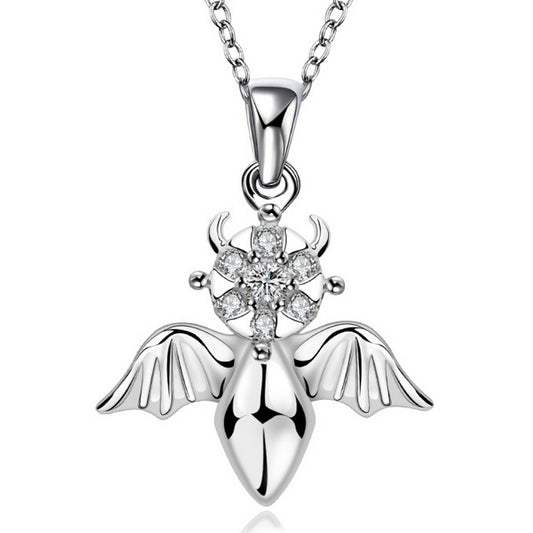 Beetle ladies necklace sculpture silver wings with zirconia pendant Ø 28mm