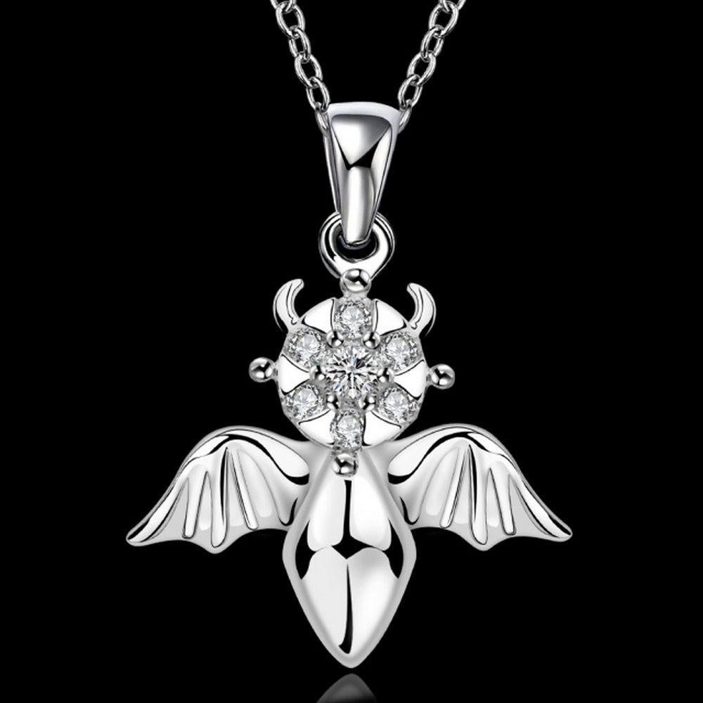 Beetle ladies necklace sculpture silver wings with zirconia pendant Ø 28mm