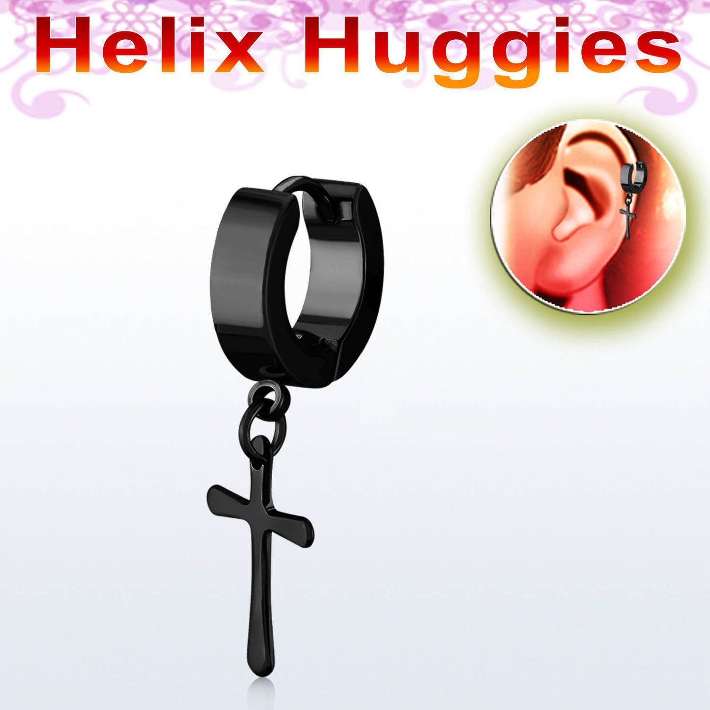 1 Stück Creole Kreuz Anhänger Unisex Helix Huggie Gothic Clips Ø 29mm