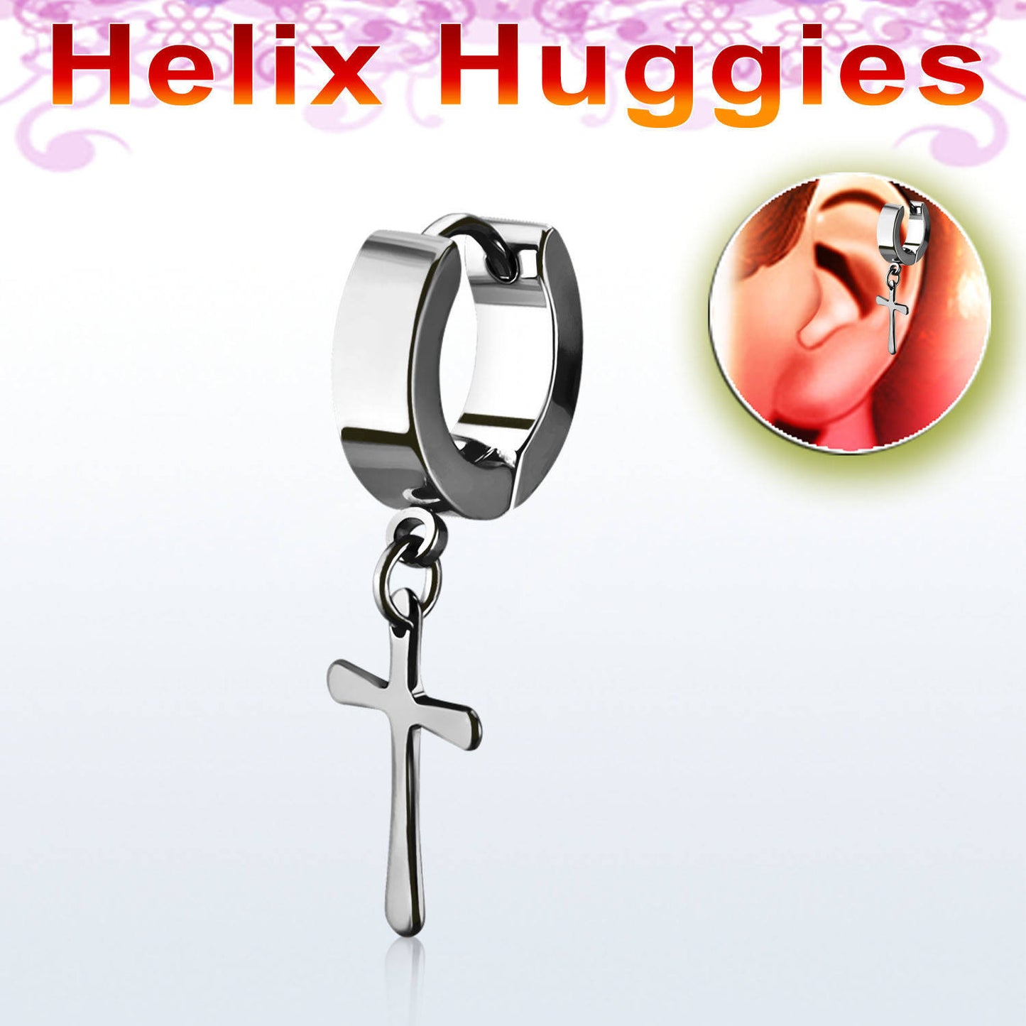 1 Stück Creole Kreuz Anhänger Unisex Helix Huggie Gothic Clips Ø 29mm