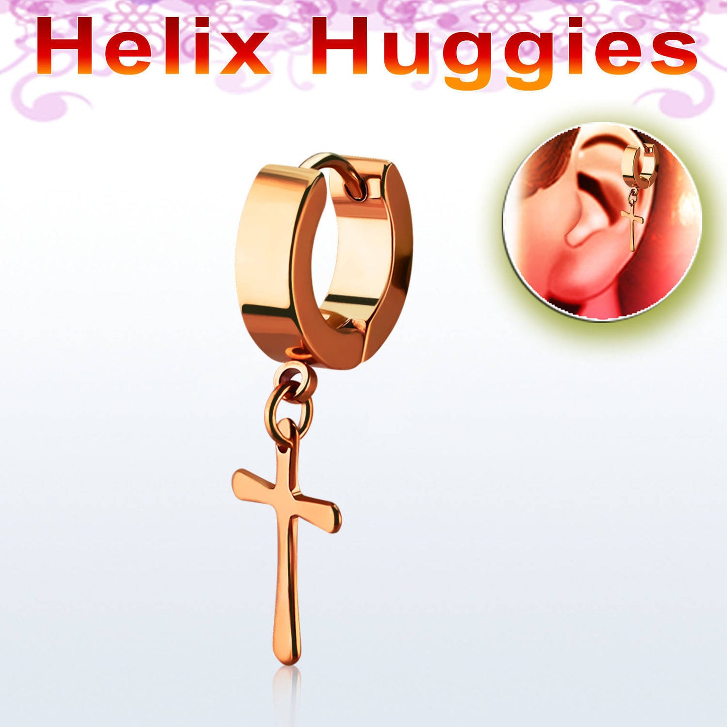 1 Stück Creole Kreuz Anhänger Unisex Helix Huggie Gothic Clips Ø 29mm
