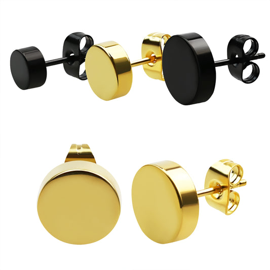 1 pair of round button stud earrings stainless steel anime gothic fake plug earring Ø 8mm 10mm