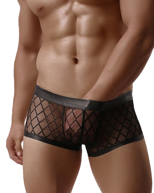 Transparent boxer shorts mesh briefs patent leather wetlook men's underwear M/L