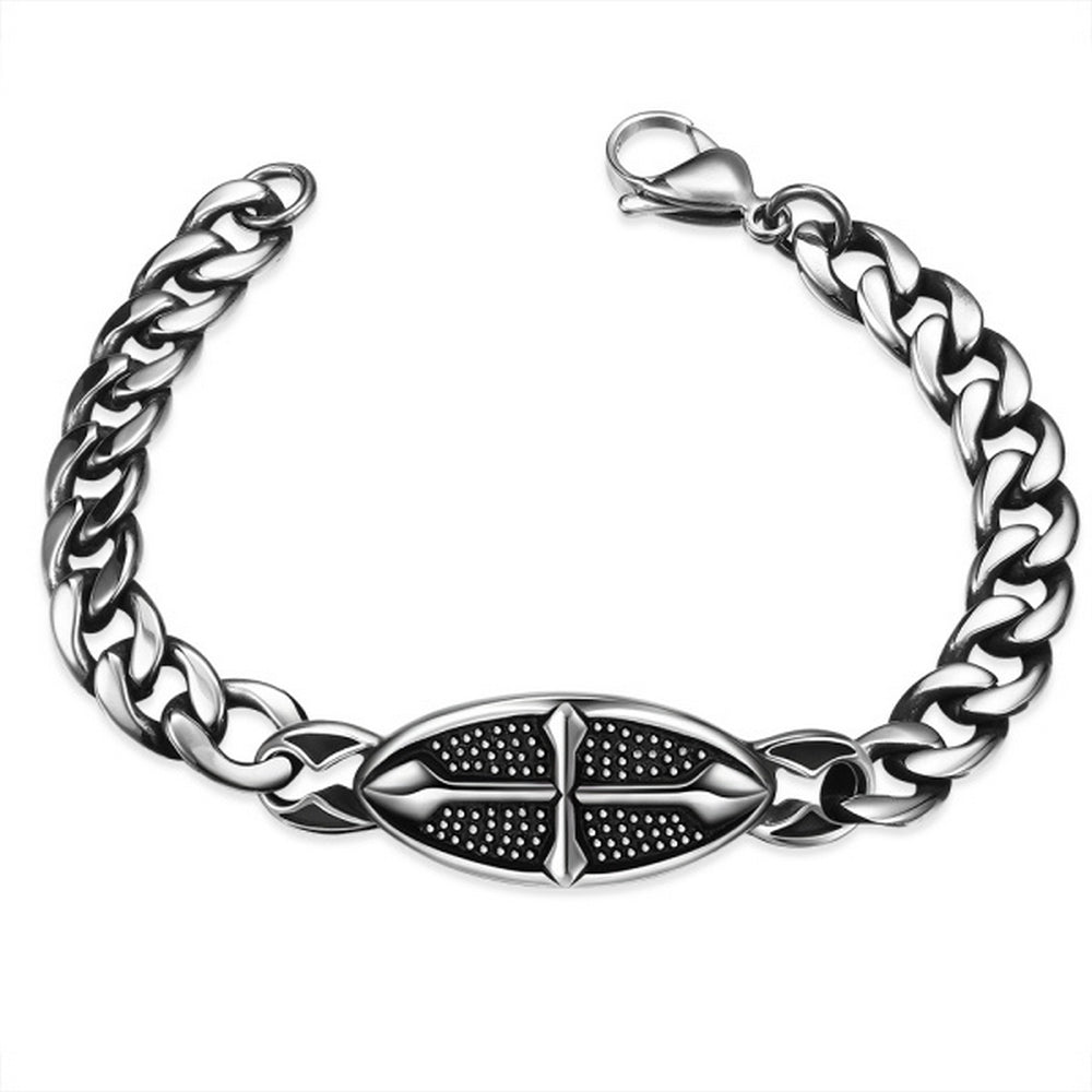 Massives Edelstahl Herren Armband Ritter Kreuz Biker Panzerkette 22cm