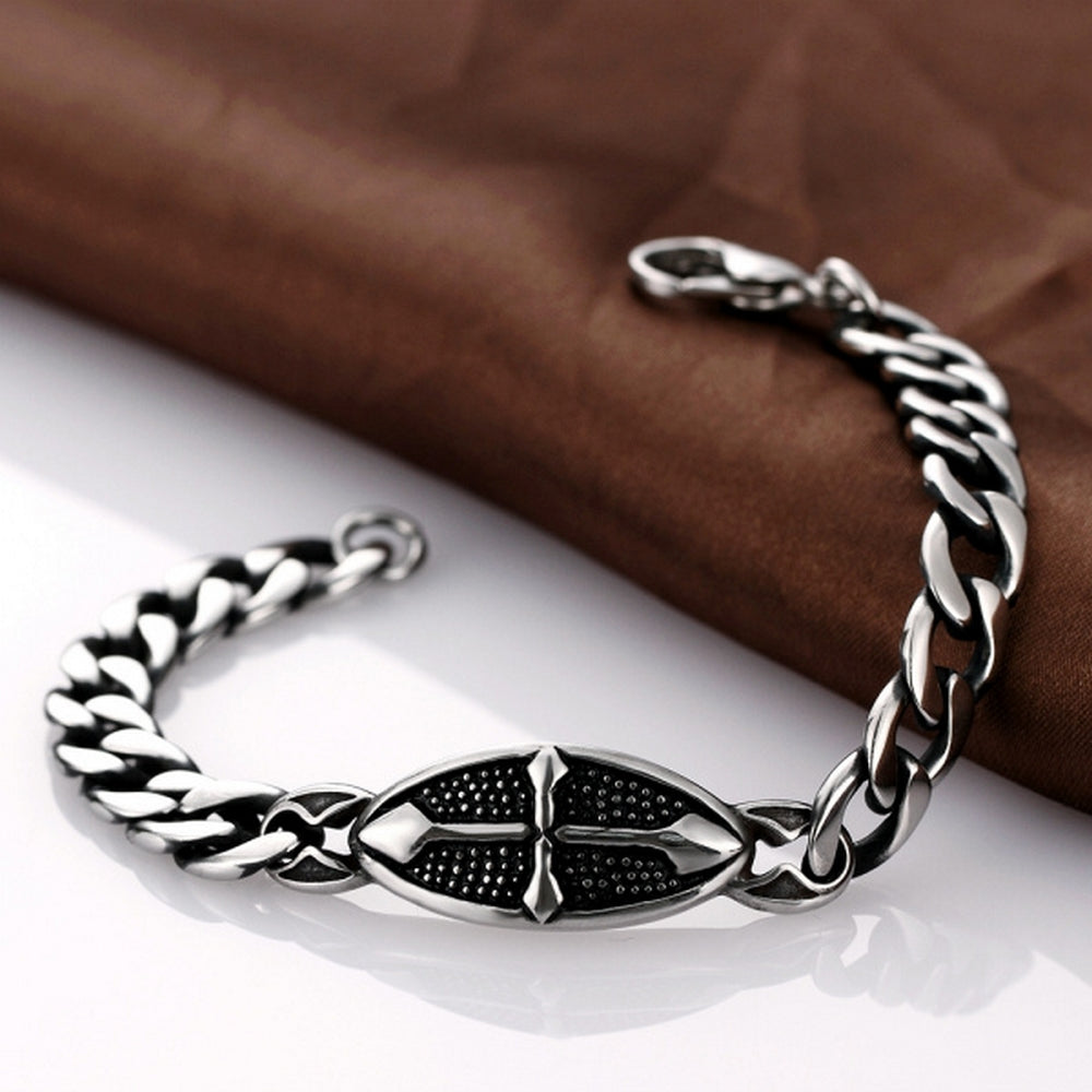 Massives Edelstahl Herren Armband Ritter Kreuz Biker Panzerkette 22cm