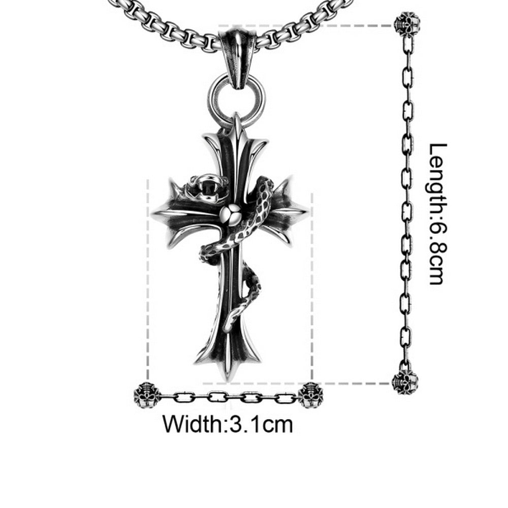 Solid men's stainless steel necklace with snakes Knight's Cross silver jewelry Ø 68mm