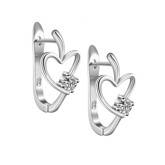 1 pair of heart apple zirconia hoop earrings women's stud earrings jewelry