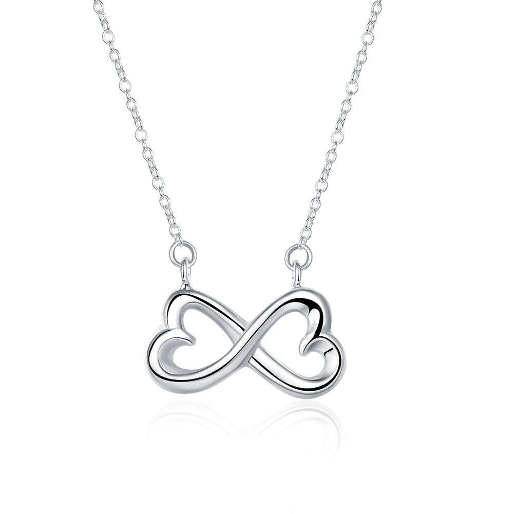 Double Heart Infinity Necklace Fashion Jewelry Pendant Silver Ø 24mm