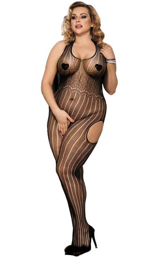 Women's Overall Catsuit Black Bodystocking Lingerie Fishnet Open Nylon