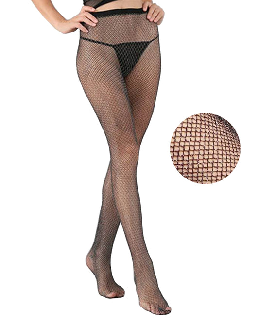 Fishnet Tights Glitter Stockings Pantyhose Hold-Ups Nylon Gogo Black M-XL