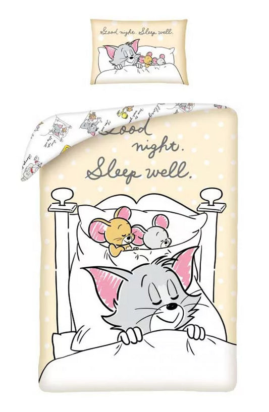Tom & Jerry Kids Bedding Set Children's Duvet Cover Beige Reversible Bed Linen 100×135cm