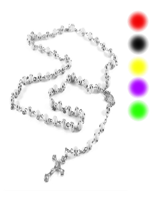 Rosary Chain Cross Jesus Pendant Bead Rhinestone Zirconia Unisex 55cm