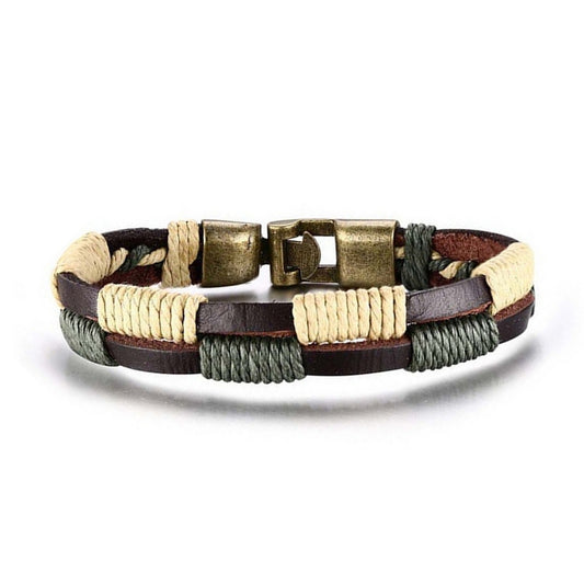 Unisex Genuine Leather Bracelet Brown Green Surfer Style Jewelry 22cm