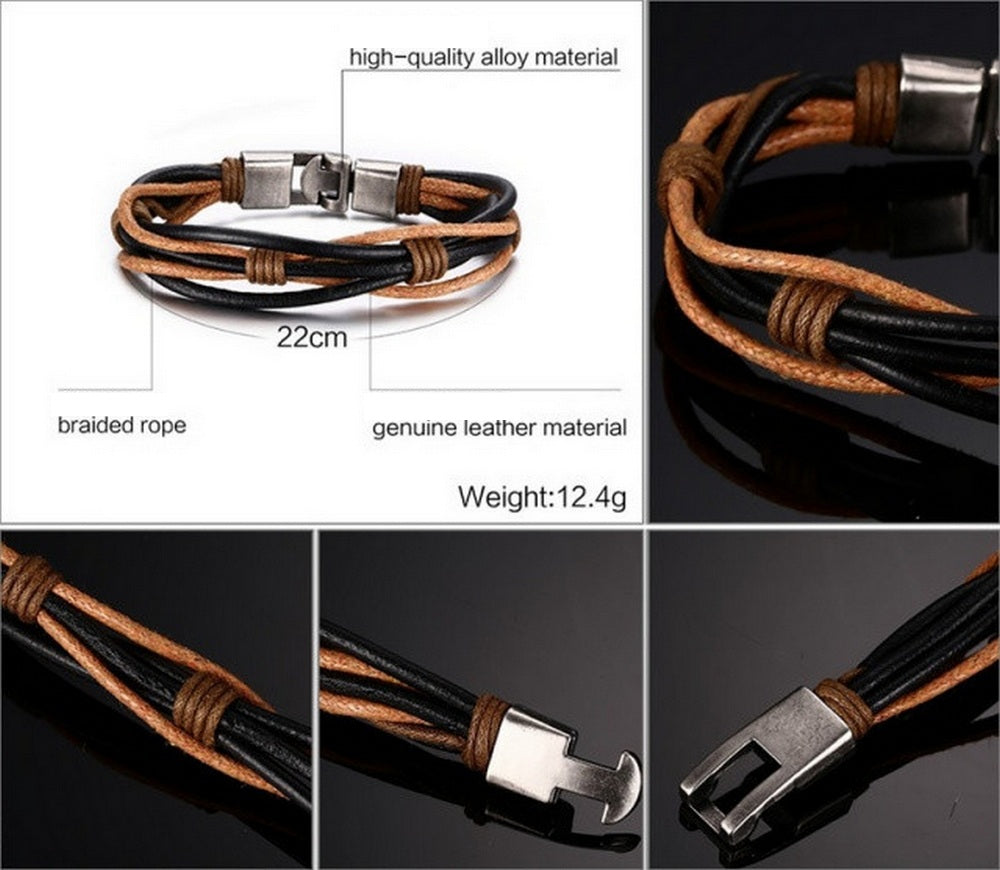Herren Armband Echt Leder Braun Schwarz Surfer Fashion Schmuck 22cm