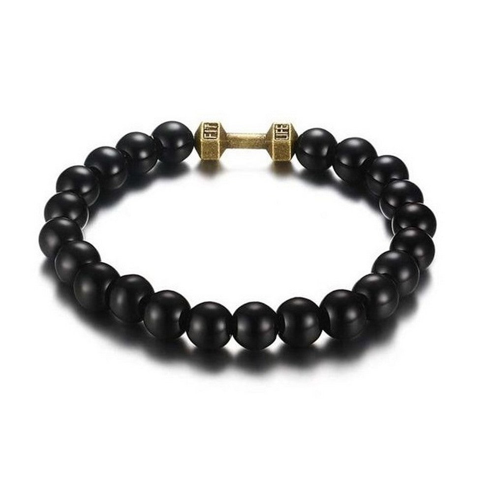 Unisex Beaded Bracelet Glass Matt Black Various Balls 20cm