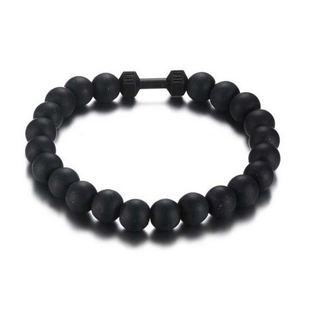 Unisex Beaded Bracelet Glass Matt Black Various Balls 20cm