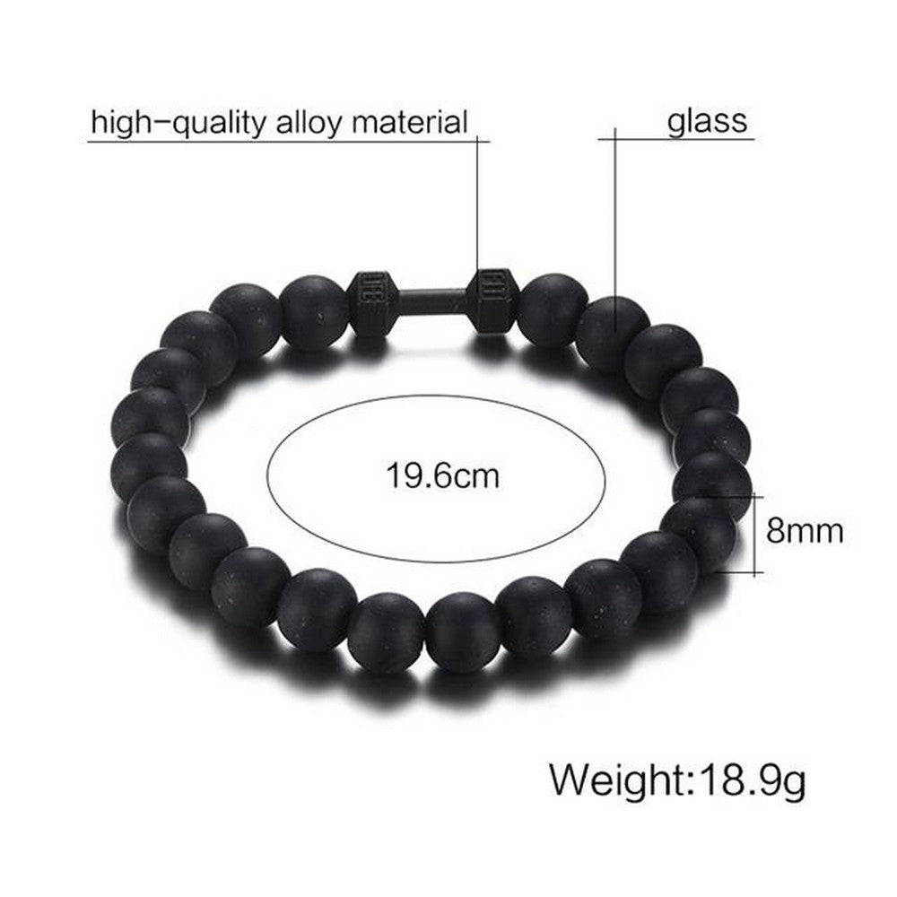 Unisex Beaded Bracelet Glass Matt Black Various Balls 20cm