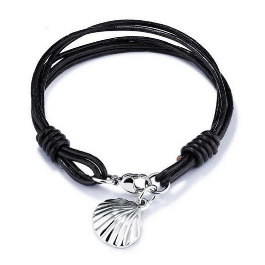 Titanium genuine leather bracelet shell black surfer style jewelry 18.5cm