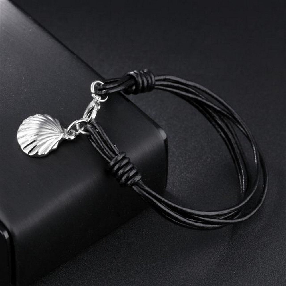 Titanium genuine leather bracelet shell black surfer style jewelry 18.5cm