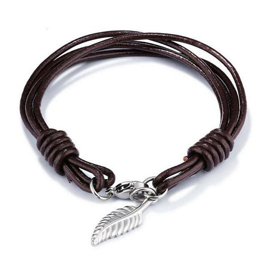 Titanium genuine leather bracelet feather children brown surfer style jewelry 18.5cm