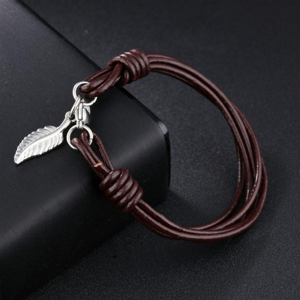 Titan Echt Leder Armband Feder Kinder Braun Surfer Syle Schmuck 18,5cm