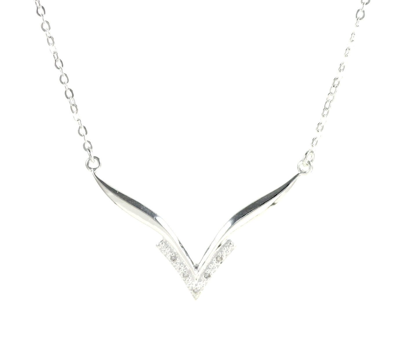 Silver ladies necklace V-cut rhinestone pendant gift Ø 48mm